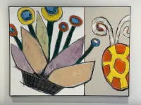 Bee and Pot, Acrylic and pastel on canvas, 36 x 48 in. (detail 1)