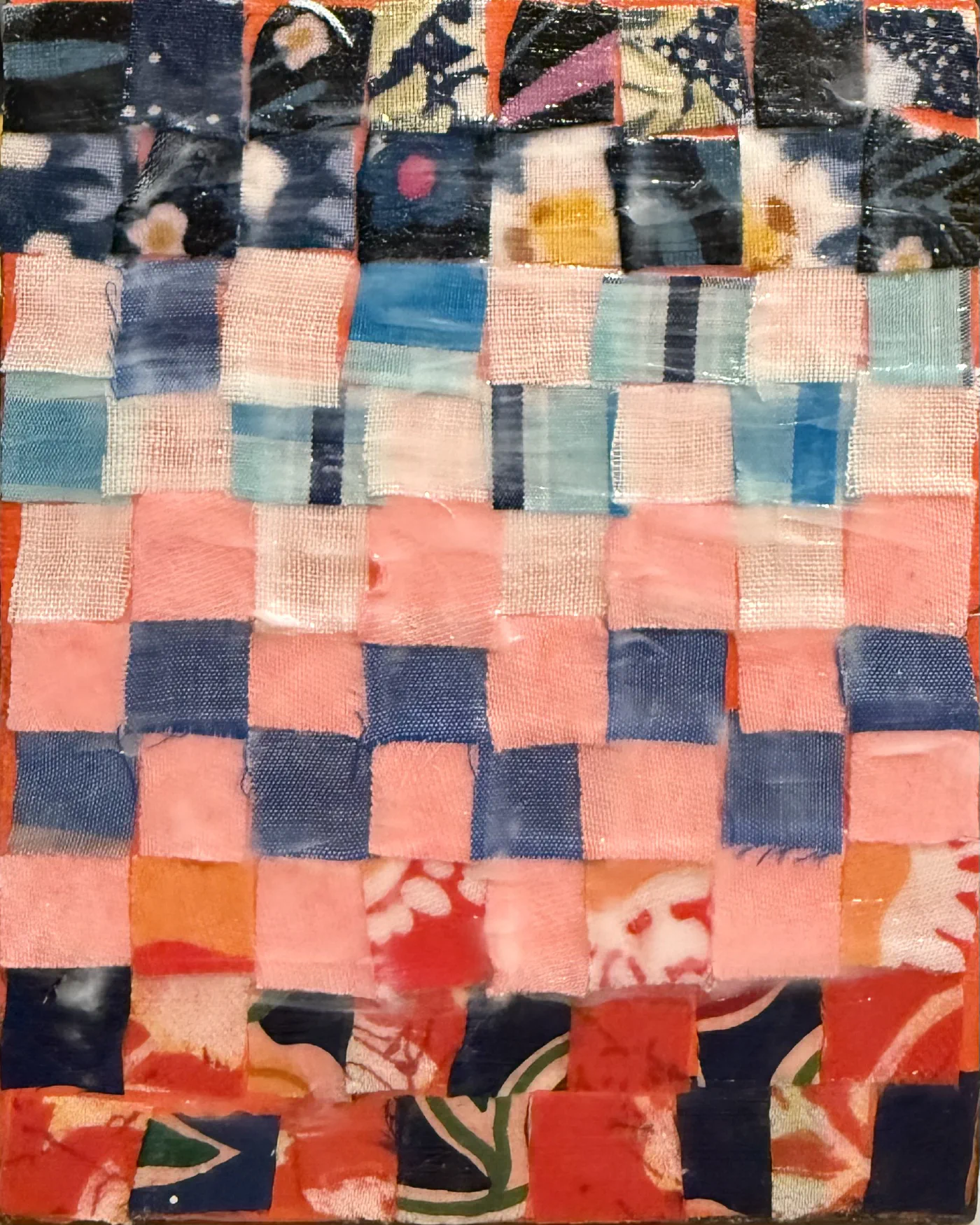 horizon, Acrylic and fabric collage on canvas panel, 4 × 5 in.
