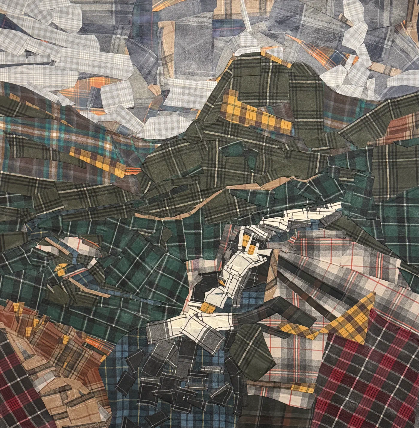 The Roaring Linn, Fabric collage on canvas, 48 × 48 in.