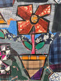 What She Made: Flower Pots No. 24, Fabric collage and acrylic on canvas, 30 × 30 in. (detail 2)