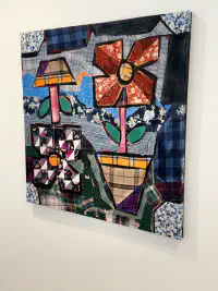 What She Made: Flower Pots No. 24, Fabric collage and acrylic on canvas, 30 × 30 in. (detail 1)