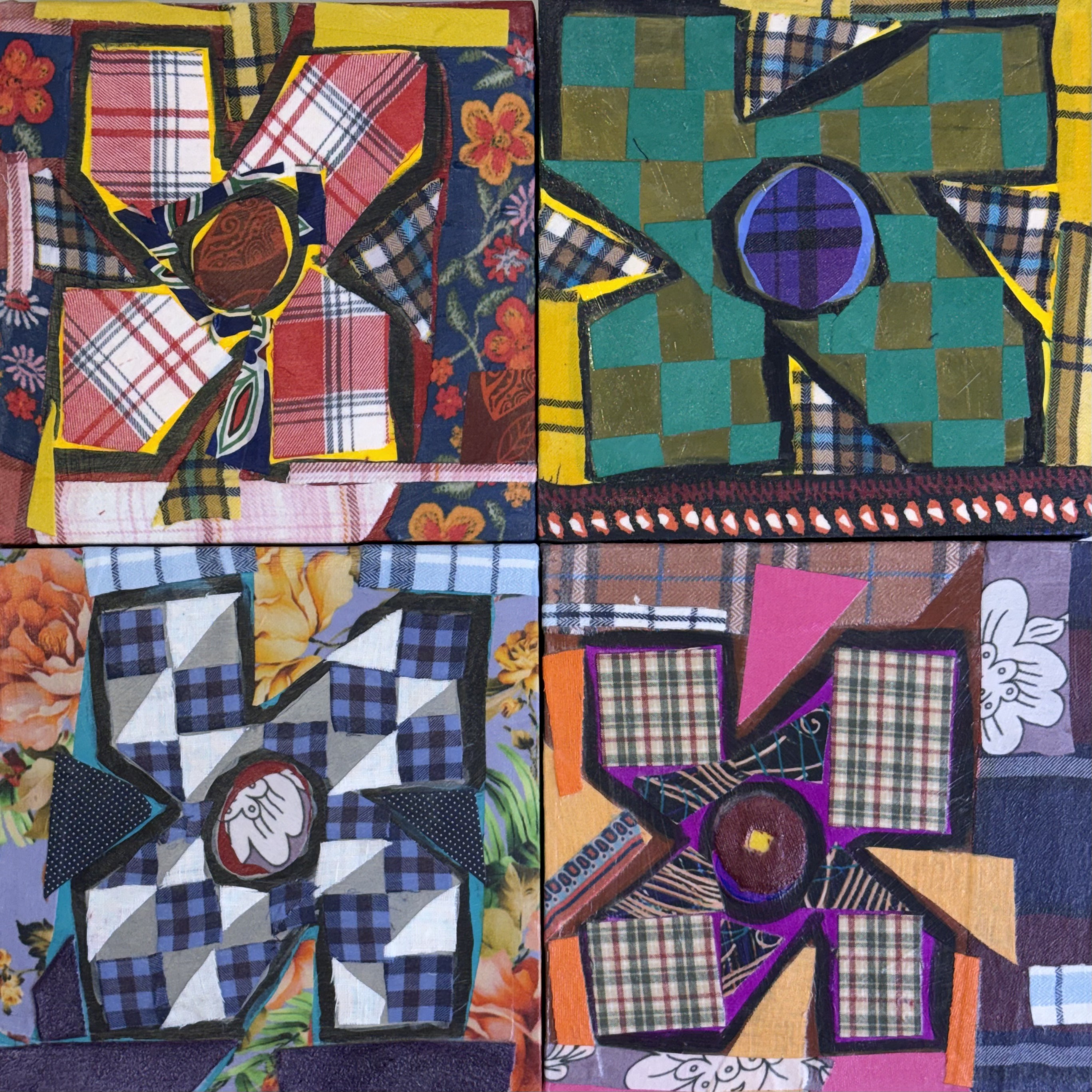What She Made: Quilt Squares 2, 6, 7 and 8, 16 × 16 in.