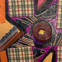 What She Made: Quilt Squares 6, Fabric collage and acrylic on wood panel, 8 × 8 in. (detail 1)