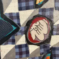 What She Made: Quilt Squares 7, Fabric collage and acrylic on wood panel, 8 × 8 in. (detail 1)