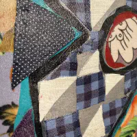 What She Made: Quilt Squares 7, Fabric collage and acrylic on wood panel, 8 × 8 in. (detail 2)