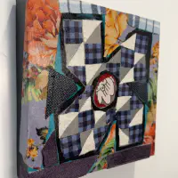 What She Made: Quilt Squares 7, Fabric collage and acrylic on wood panel, 8 × 8 in. (detail 4)
