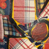 What She Made: Quilt Squares 8, Fabric collage and acrylic on wood panel, 8 × 8 in. (detail 1)