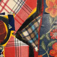 What She Made: Quilt Squares 8, Fabric collage and acrylic on wood panel, 8 × 8 in. (detail 2)